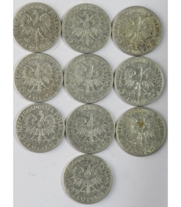 Lot: 10 x 5 złotych Głowa kobiety 1932-1934, stan 3