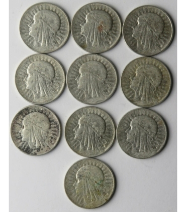 Lot: 10 x 5 złotych Głowa kobiety 1932-1934, stan 3