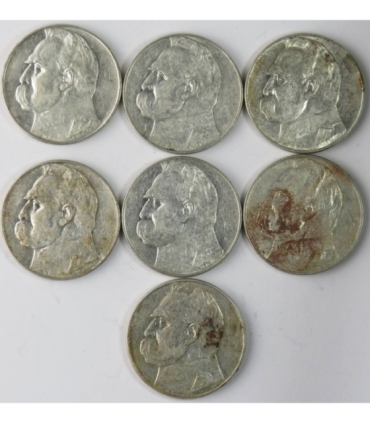 Lot: 7 x 10 zł Piłsudski 1935-1936, stan 3