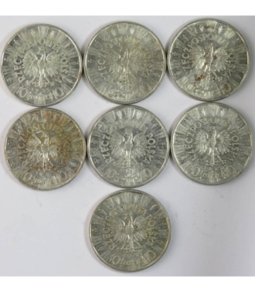 Lot: 7 x 10 zł Piłsudski 1935-1936, stan 3