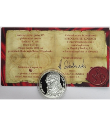 Mieszko I z serii królowie elekcyjni, srebro Ag925, 14,14g