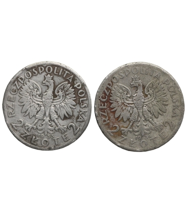 LOT 2 x 2 złote głowa kobiety 1933-1934