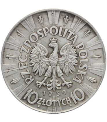 10 zł Piłsudski 1939, stan 3+, rzadki rocznik