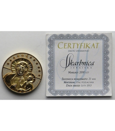 Medal Jasnogórskie Sanktuarium Maryjne + etui + certyfikat, pozłacany