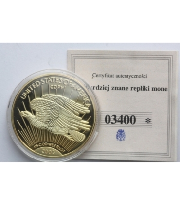 Replika, USA, 20 dolarów 1933, Double Eagle, 2012 r., certyfikat