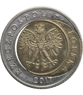 5 złotych, 2017, destrukt, niecentryczny rozlany rdzeń