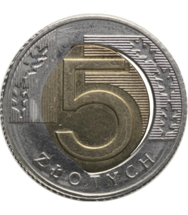 5 złotych, 2017, destrukt, niecentryczny rozlany rdzeń
