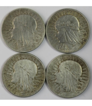 Lot: 4 x 5 złotych Głowa kobiety 1933