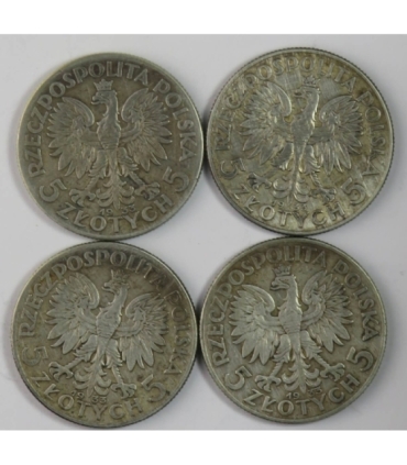 Lot: 4 x 5 złotych Głowa kobiety 1933