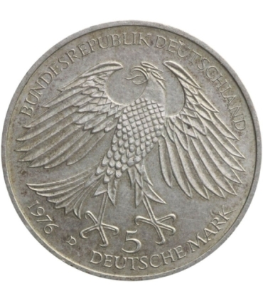 Niemcy 5 marek, 1976 300. rocznica śmierci Jakoba Christoffela von Grimmelshausena, srebro