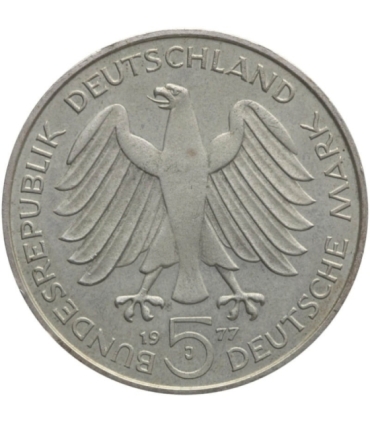 Niemcy 5 marek, 1977 200 rocznica urodzin - Carl Friedrich Gauss, srebro