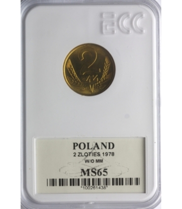 2 zł, 1978, bez znaku mennicy, mennicza, GCN MS65