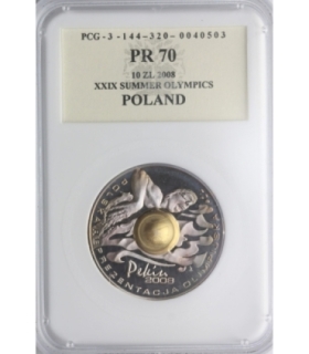 10 zł, Pekin kula, olimpiada w Pekinie 2008, slab PCG, patyna