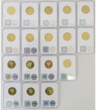 Pełny komplet 17 monet 2 zł GN rocznik 2009, grading GCN MS65-MS66, mennicze