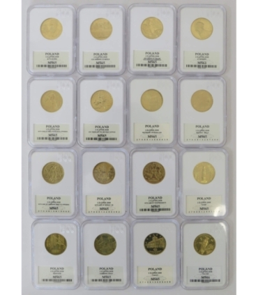 Pełny komplet 16 monet 2 zł GN rocznik 2008, grading GCN MS63-MS66, mennicze