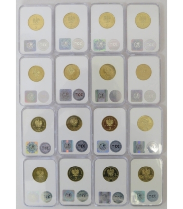 Pełny komplet 16 monet 2 zł GN rocznik 2008, grading GCN MS63-MS66, mennicze