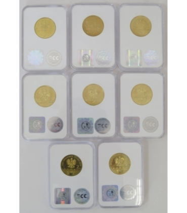 Zestaw 8 monet 2 zł GN rocznik 2005, grading GCN MS65-MS66, mennicze