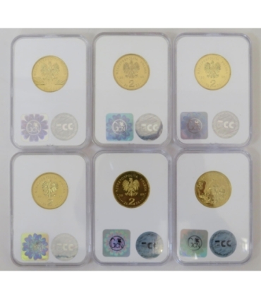 Zestaw 6 monet 2 zł GN rocznik 2009, grading GCN MS65-MS66, mennicze