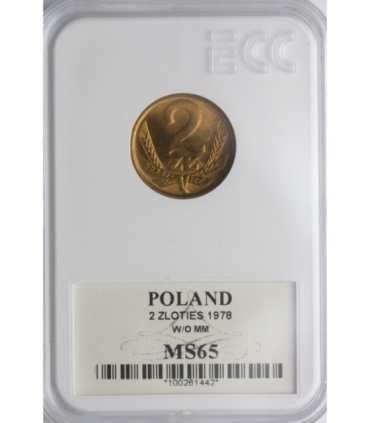 2 zł, 1978, bez znaku mennicy, mennicza, GCN MS65