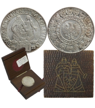 100 zł Mieszko i Dąbrówka 1966 oryginalnym etui banku PeKaO, stan 1