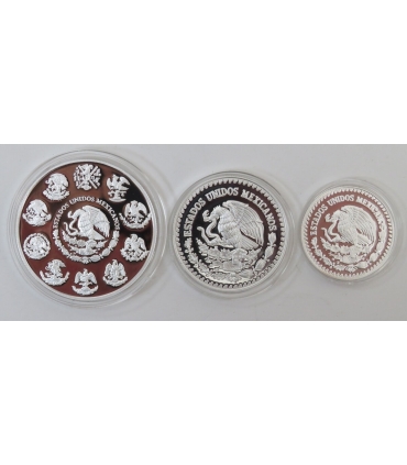 2013 Meksyk Zestaw 3 srebrnych monet 3Libertad (1+0,5+0,25 oz), drewniane pudełko, Ag999