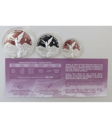 2013 Meksyk Zestaw 3 srebrnych monet 3Libertad (1+0,5+0,25 oz), drewniane pudełko, Ag999