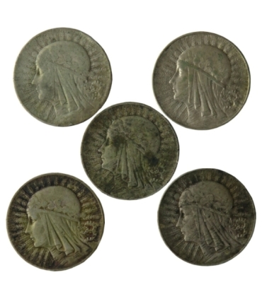 Lot: 5 x 5 złotych Głowa kobiety 1932-1933, stan 3