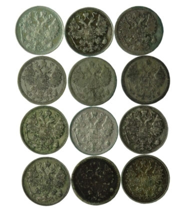 Lot: Rosja 12 x 15 Kopiejek, carska Rosja, srebro