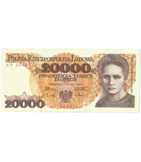 20000 zł, Maria Skłodowska-Curie, 1989, seria AP, stan 3