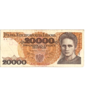 20000 zł, Maria Skłodowska-Curie, 1989, seria AK, stan 3-