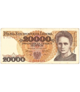 20000 zł, Maria Skłodowska-Curie, 1989, seria G, stan 3