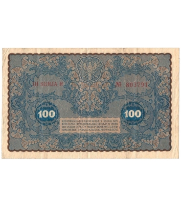 100 marek polskich (PKKP), rok 1919, stan 3-, III seria R