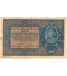 100 marek polskich (PKKP), rok 1919, stan 3-, IH seria X