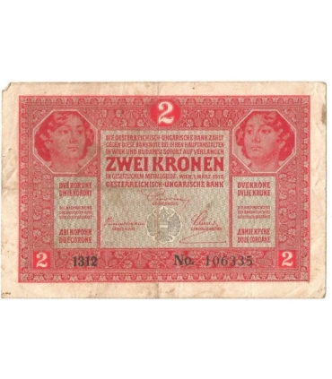 Austro-Węgry, 2 korony, zwei kronen, ket korona, 1917, stan 3-