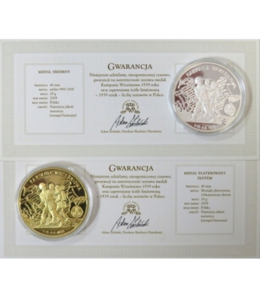 Zestaw 2 numizmatów Kampania Wrześniowa 1939, srebro Ag999
