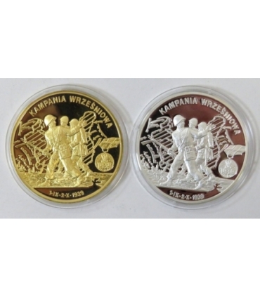 Zestaw 2 numizmatów Kampania Wrześniowa 1939, srebro Ag999