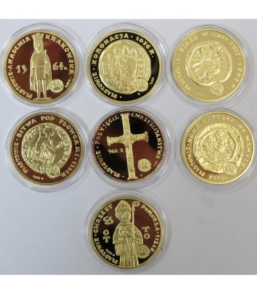 Kolekcja Polska Królewska - 7 szt. + etui, srebro Ag925, 7 x 14,14g