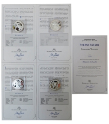 Chiny 4 x 10 YUANÓW 4 x 1 uncja Srebro Ag 999, certyfikaty, etui