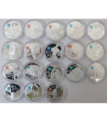 Royal Mint Celebration of Britain 18 szt. x 5 funtów, Srebro Ag925, 28,28g