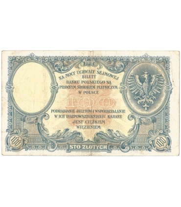 Banknot 100 zł, rok 1919 rok, seria SC stan 3/3-