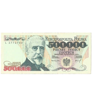 500000 zł Henryk Sienkiewicz 1993, seria L, stan 3