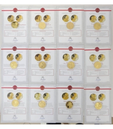 Medale Wielcy Polacy, 12 sztuk w drewnianej kasecie, certyfikaty