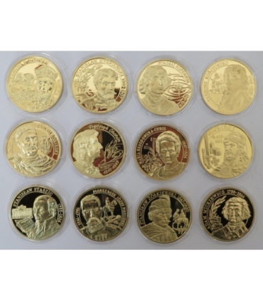 Medale Wielcy Polacy, 12 sztuk w drewnianej kasecie, certyfikaty