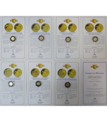 Złoto Au917 7 x 1g - Siedem cudów świata, najmniejsze monety świata
