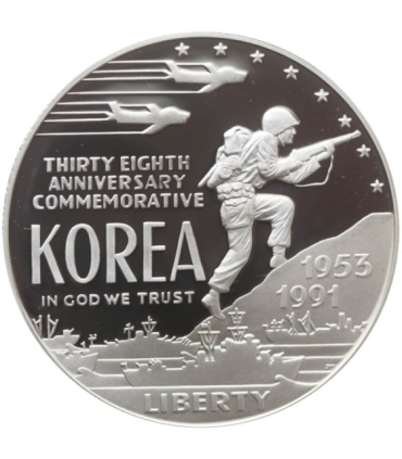 USA 1 dolar, 1991 38. rocznica wybuchu wojny koreańskiej, stan 1