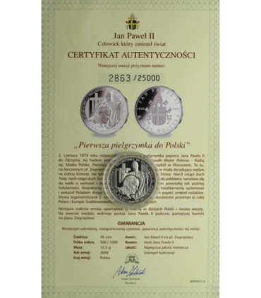Polska, medal Pierwsza pielgrzymka do Polski, srebro certyfikat