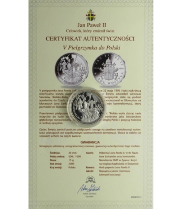 Medal, Jan Paweł II V pielgrzymka do Polski, srebro, certyfikat