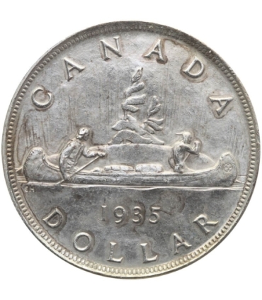 Kanada, 1 dolar 1935, 25-lecie Jerzego V, Kanoe, srebro, certyfikat