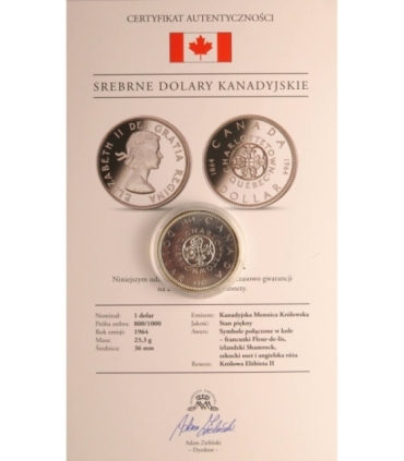 Kanada 1 Dolar 1964 - Quebec, srebro, certyfikat