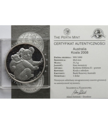 Australia, 1 dolar, Koala, 2008, srebro Ag999, 1OZ